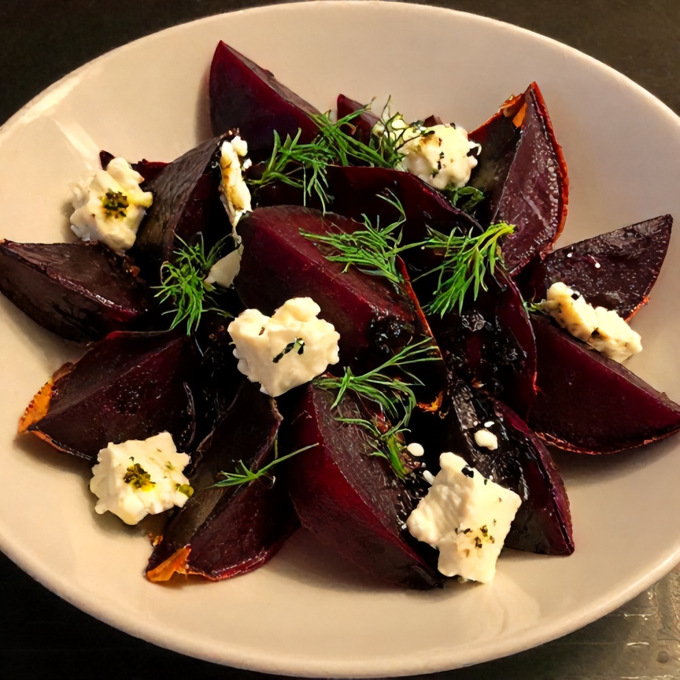 Plated serving of easy roasted beet salad