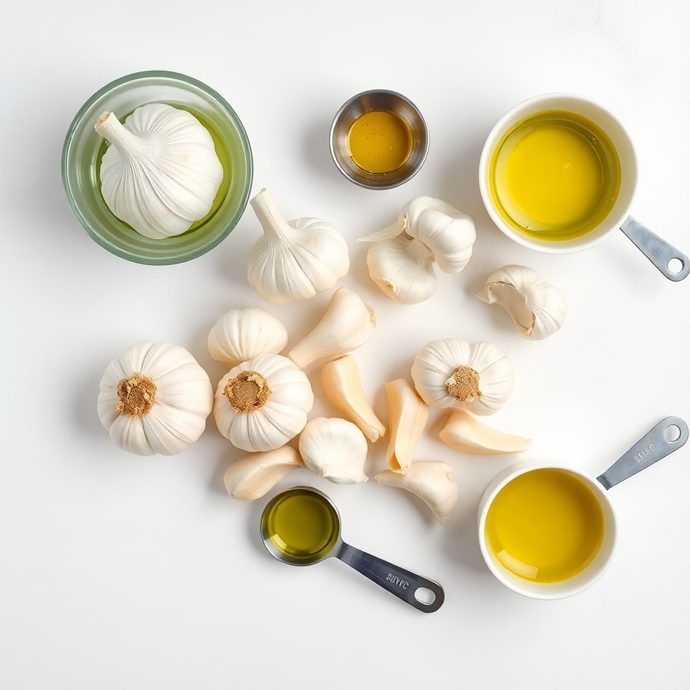 Raw garlic cloves and olive oil
