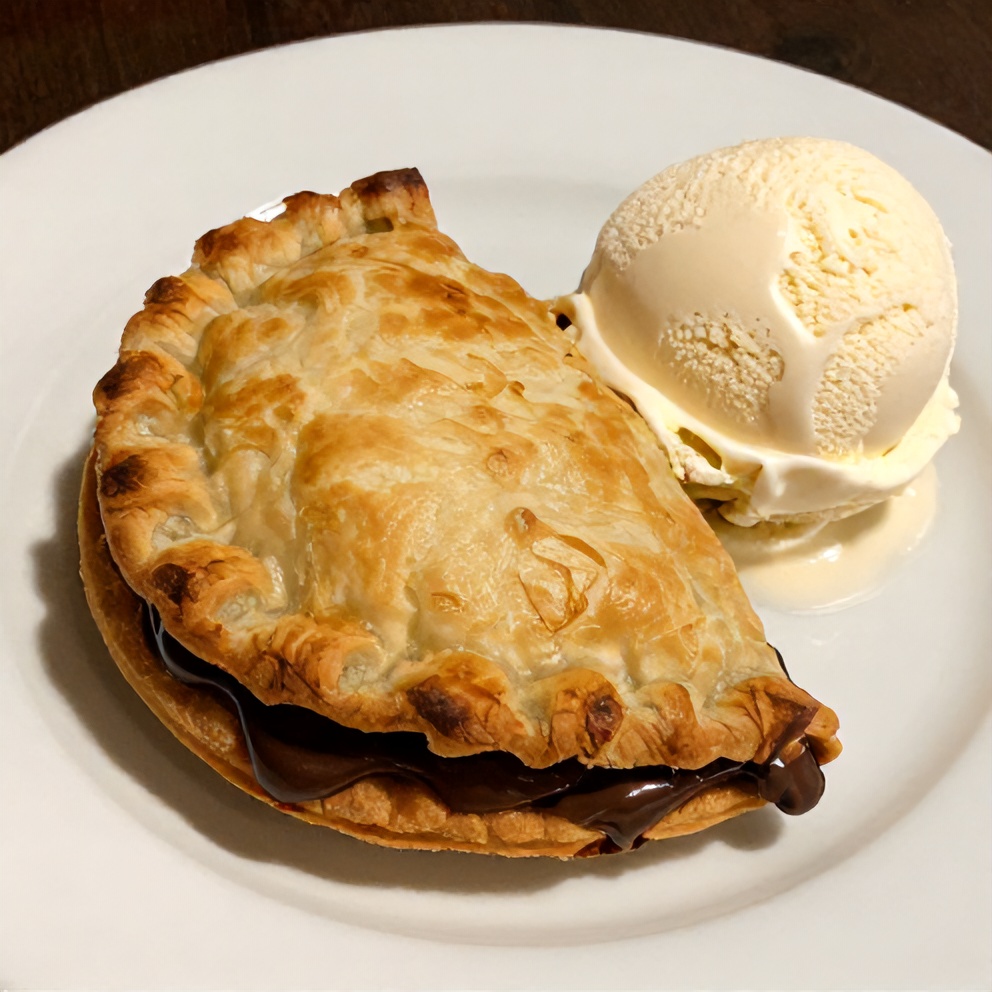 Plated Easy S’mores Hand Pie with a scoop of vanilla ice cream