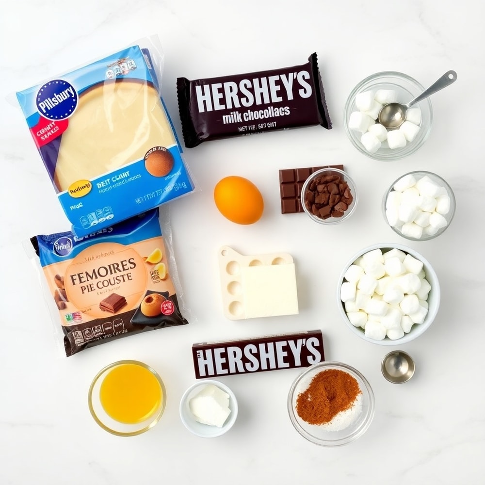 Ingredients for Easy S’mores Hand Pies laid out on a marble counter
