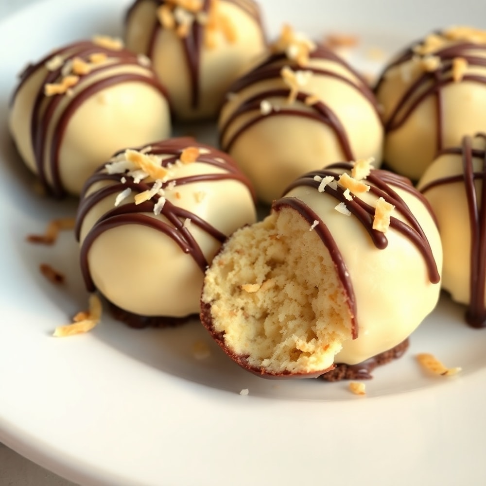 Plated Samoa Truffles with a sprinkle of toasted coconut flakes