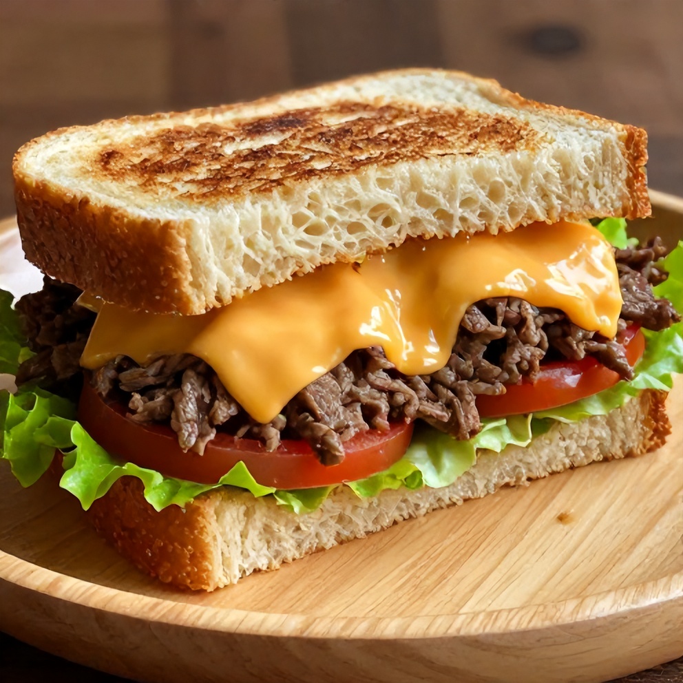 Beef and Cheddar Sandwiches on a plate with a side of chips