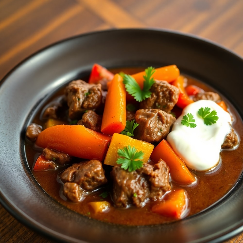Plated Beef and Pepper Stew