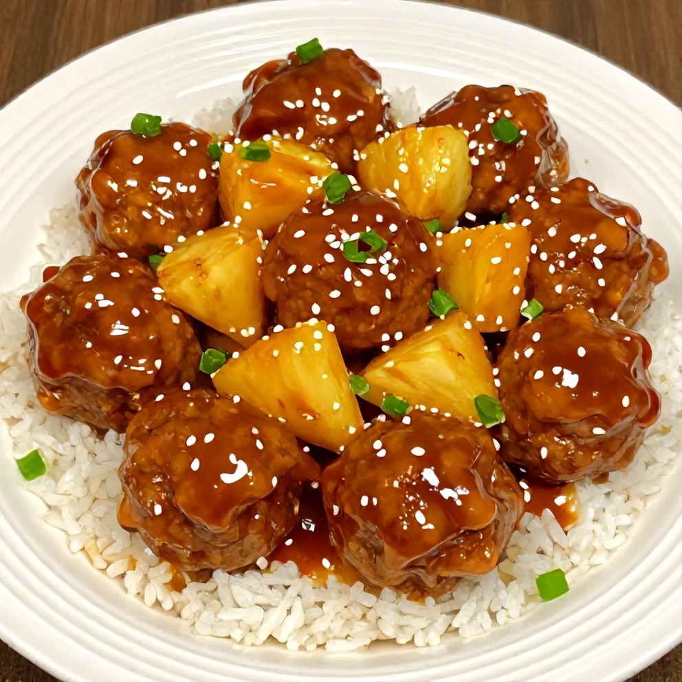 Plated Sweet and Sour Meatballs