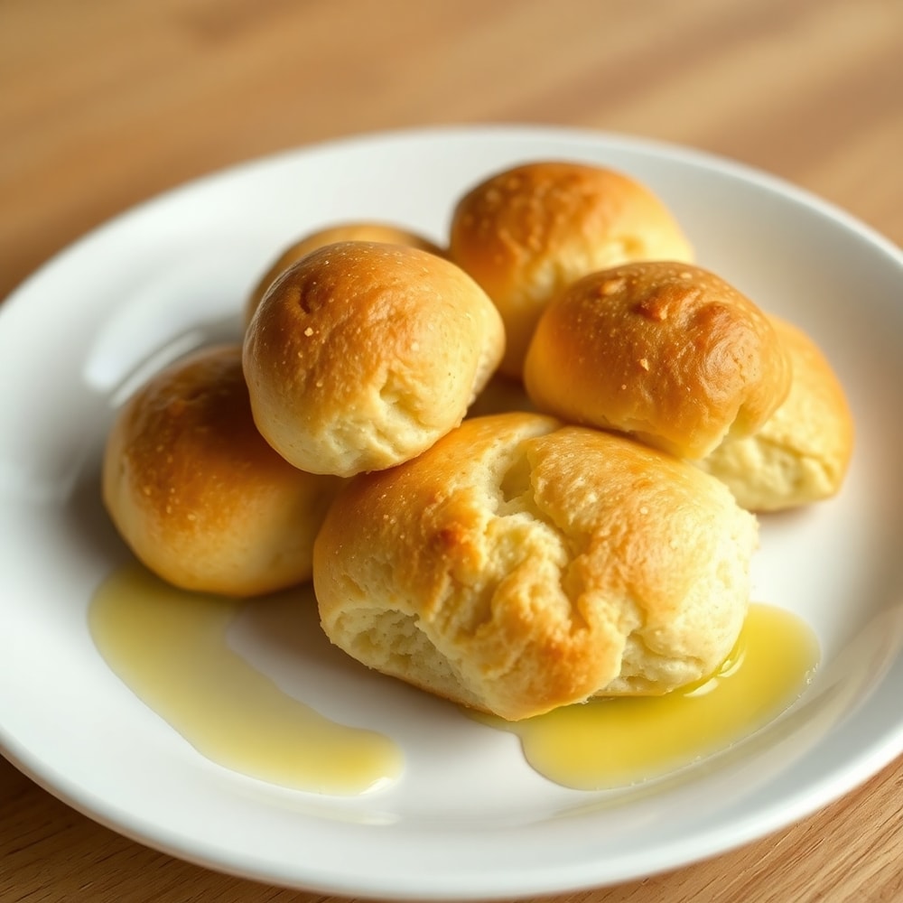 Plated small batch ciabatta rolls with melted butter