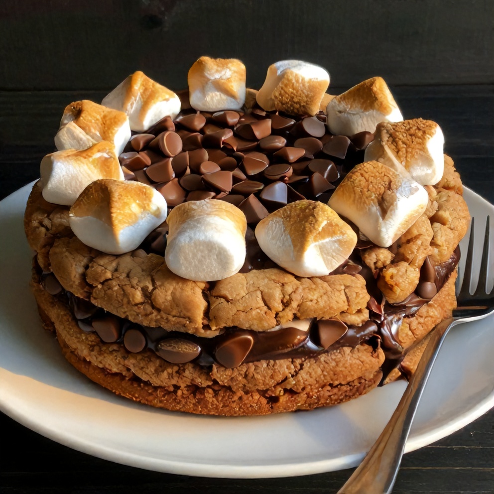 S’mores Cookie Cake with Melty Chocolate and Golden Marshmallows