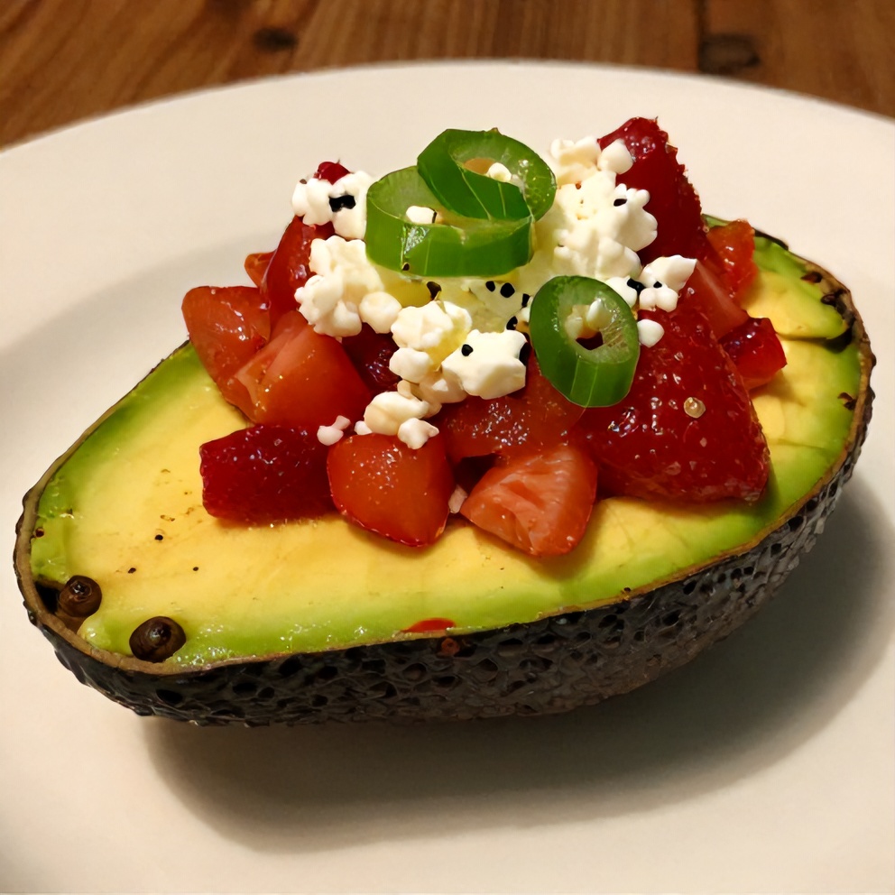 Fresh Strawberry Salsa Stuffed Avocados ready to serve