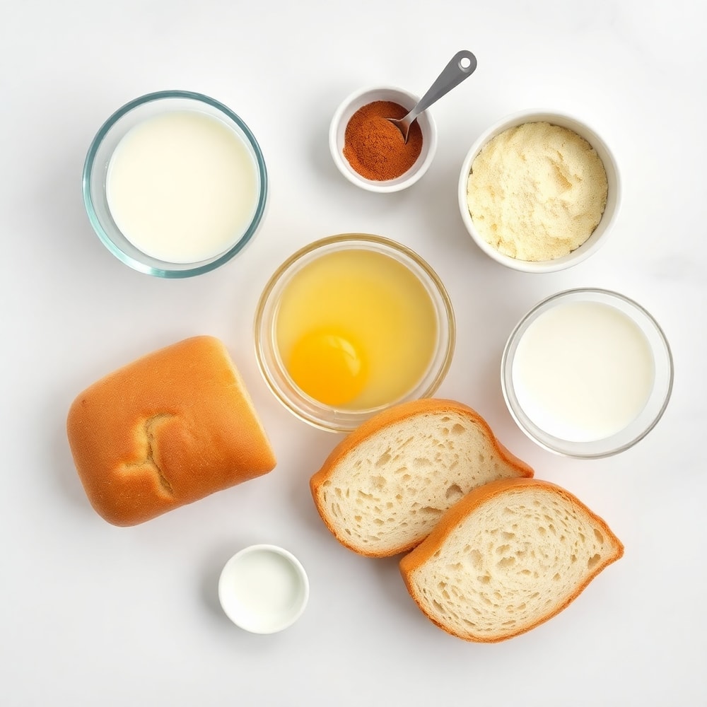 French Toast Cups ingredients including bread, eggs, milk, and cinnamon