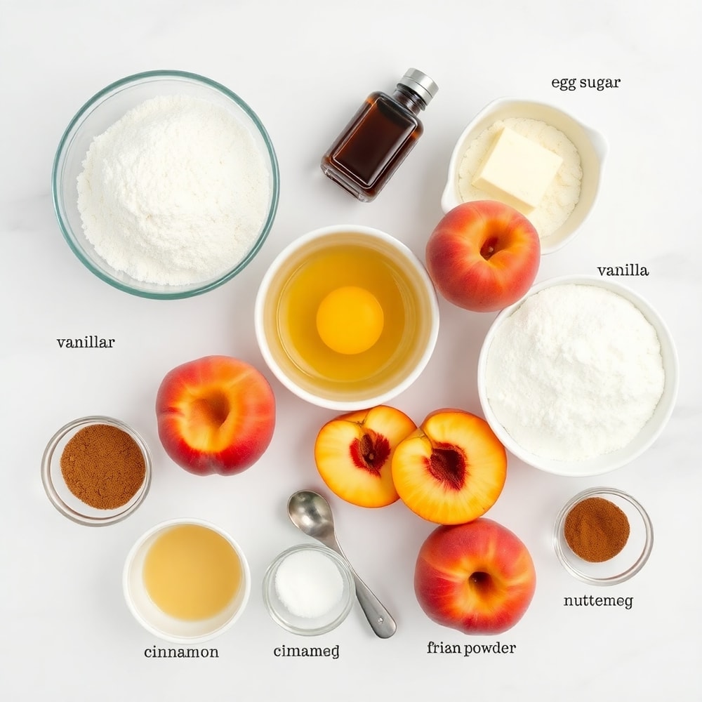 Raw ingredients for Italian Peach Summer Cookies on a marble surface