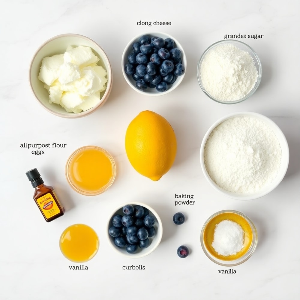 Ingredients for Lemon Blueberry Cottage Cheese Pancake Bites laid out