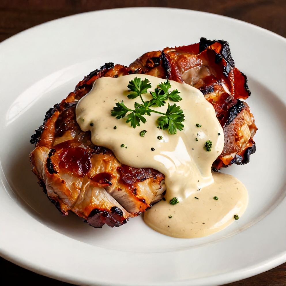 Maple Bacon Pork Chops with Creamy Dijon Sauce