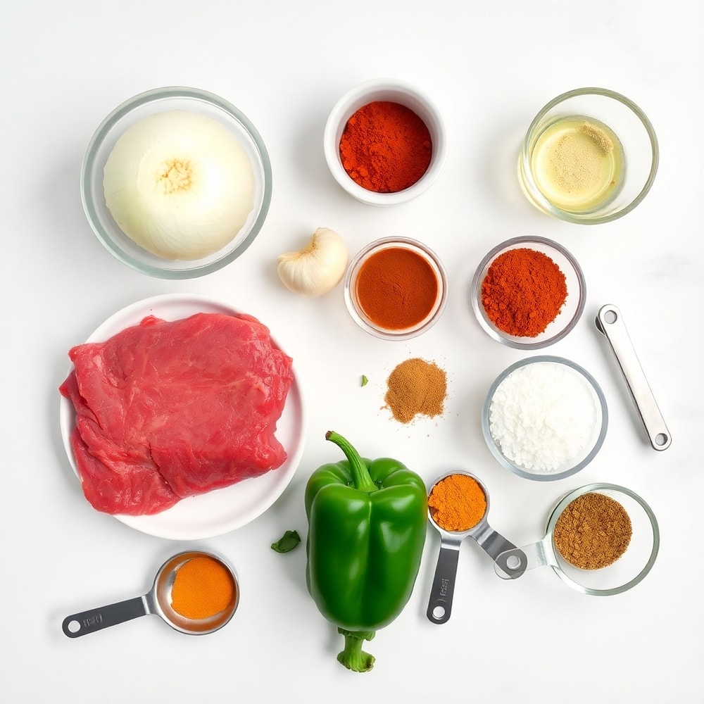 Raw ingredients for Mississippi Steak Bites on a marble surface