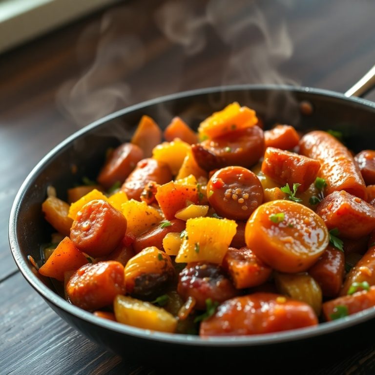 one-pan honey garlic kielbasa veggies
