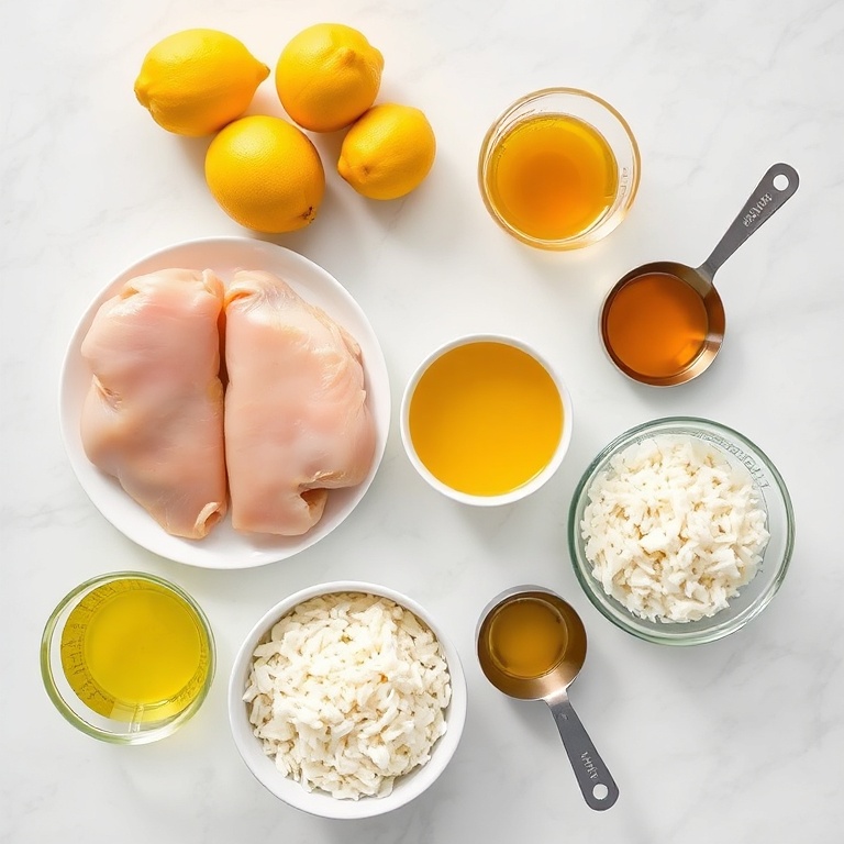 Raw Ingredients for One-Pan Lemon Chicken and Rice Dinner