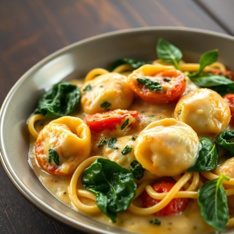 One Pot Creamy Spinach Tomato Tortellini