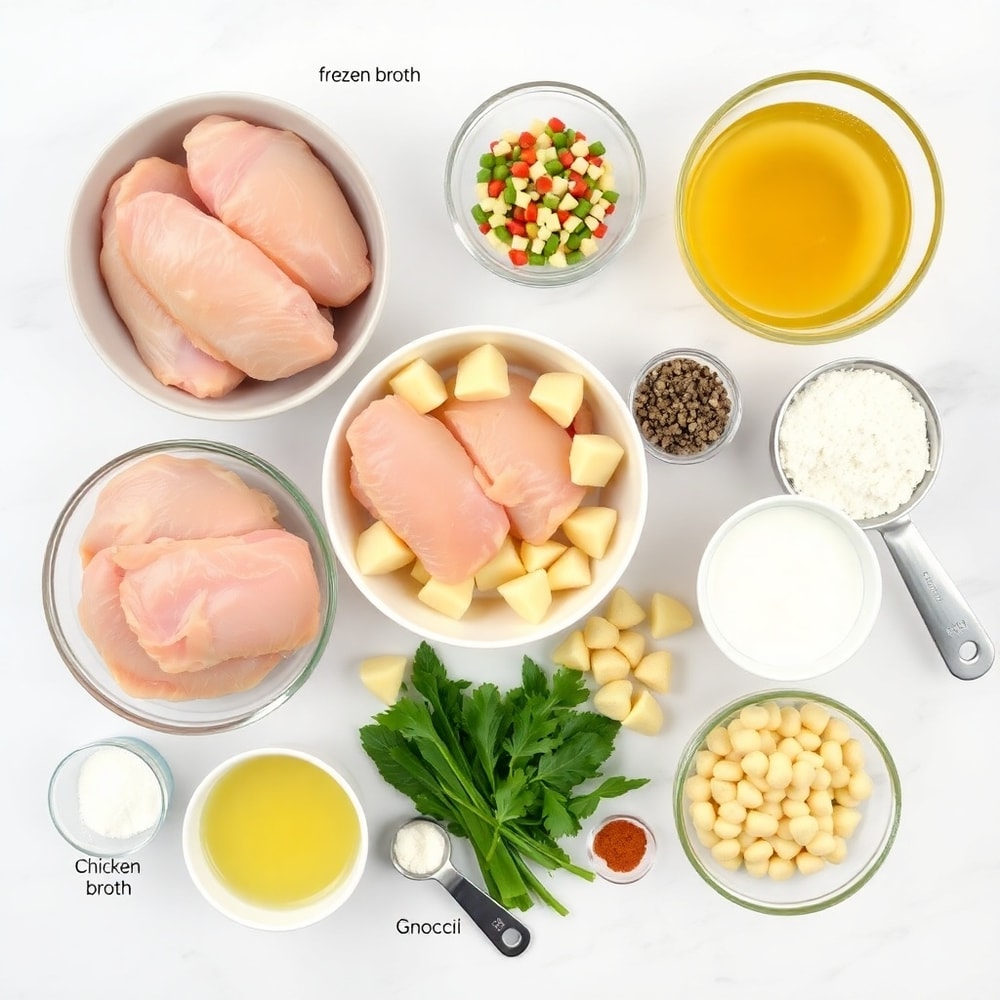 Raw ingredients for One Pot Gnocchi Chicken Pot Pie