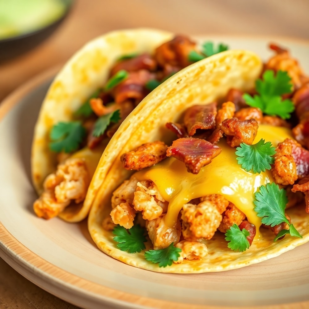 Plated serving of chicken bacon ranch tacos