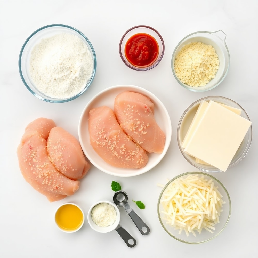 Raw ingredients for oven baked chicken parmesan