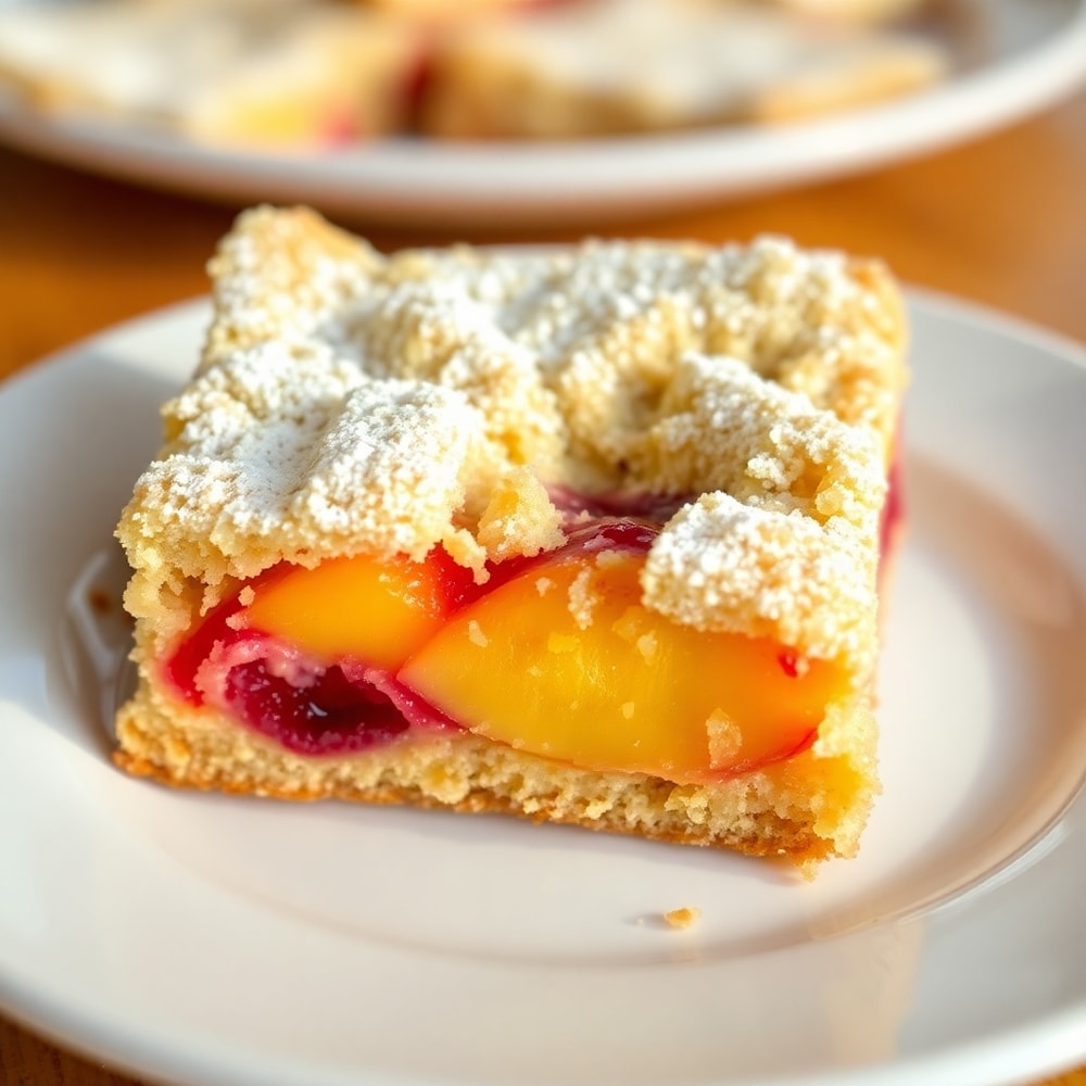 Plated Peach Raspberry Crumb Bars
