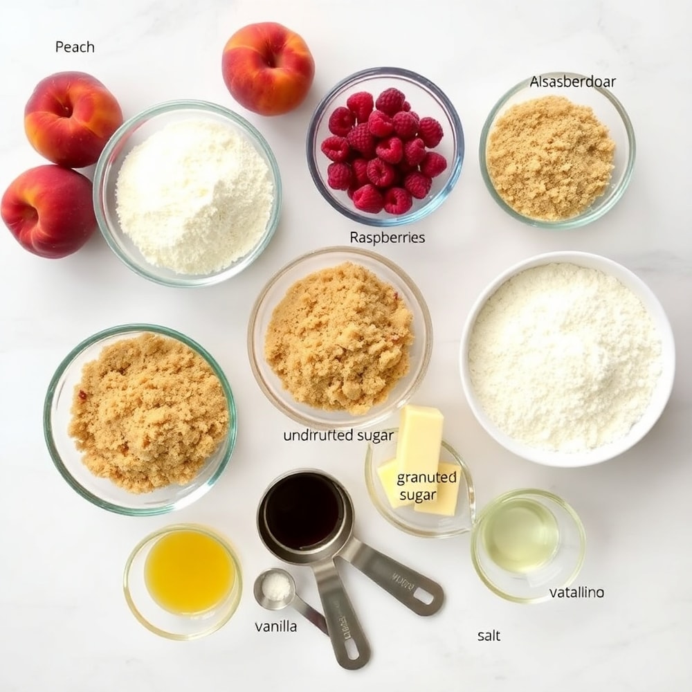 Raw ingredients for Peach Raspberry Crumb Bars