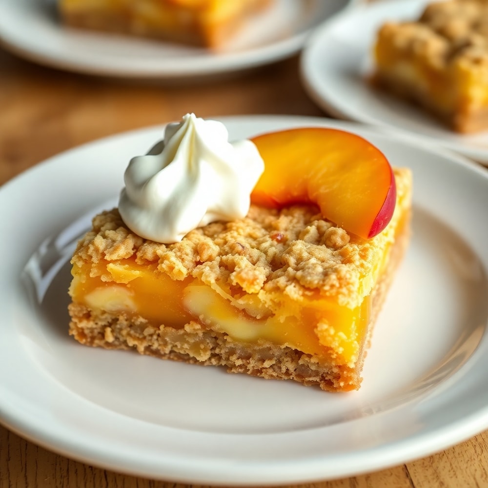 Peaches and Cream Crumble Bars Closeup