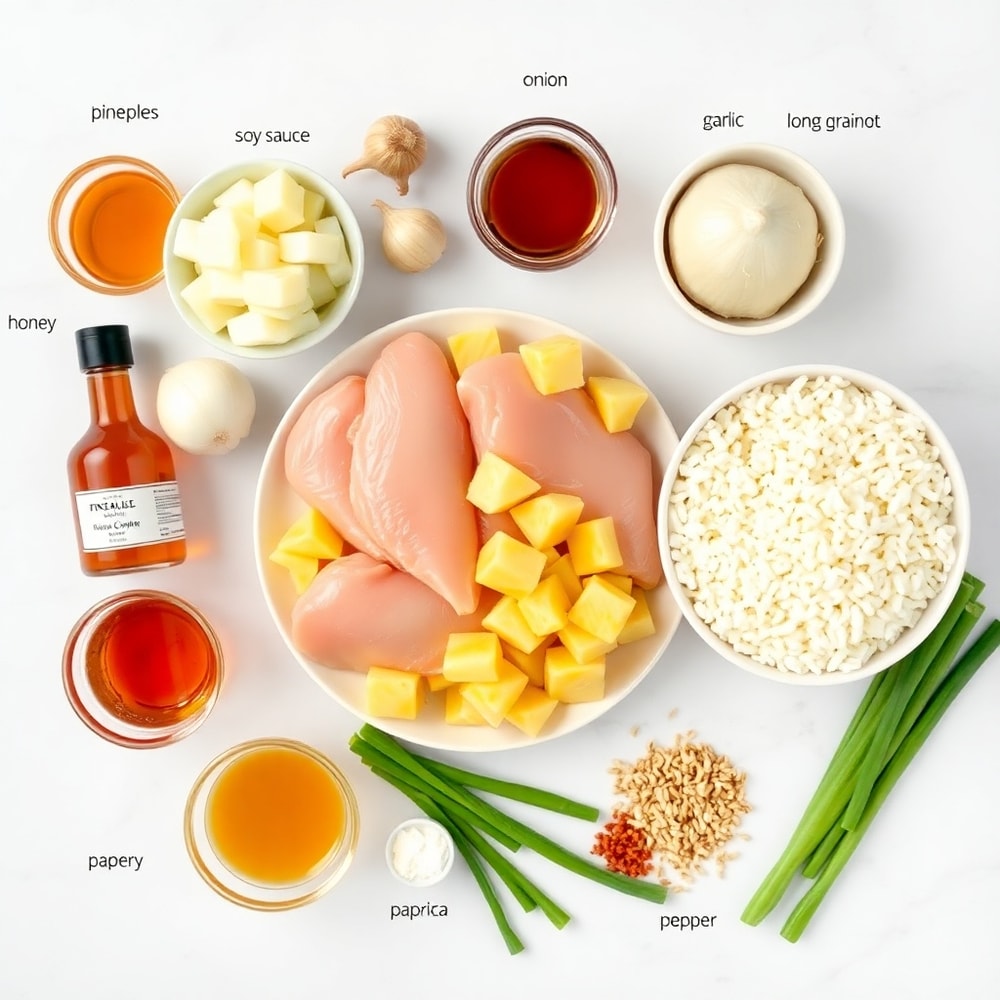 Raw ingredients for Pineapple Chicken and Rice