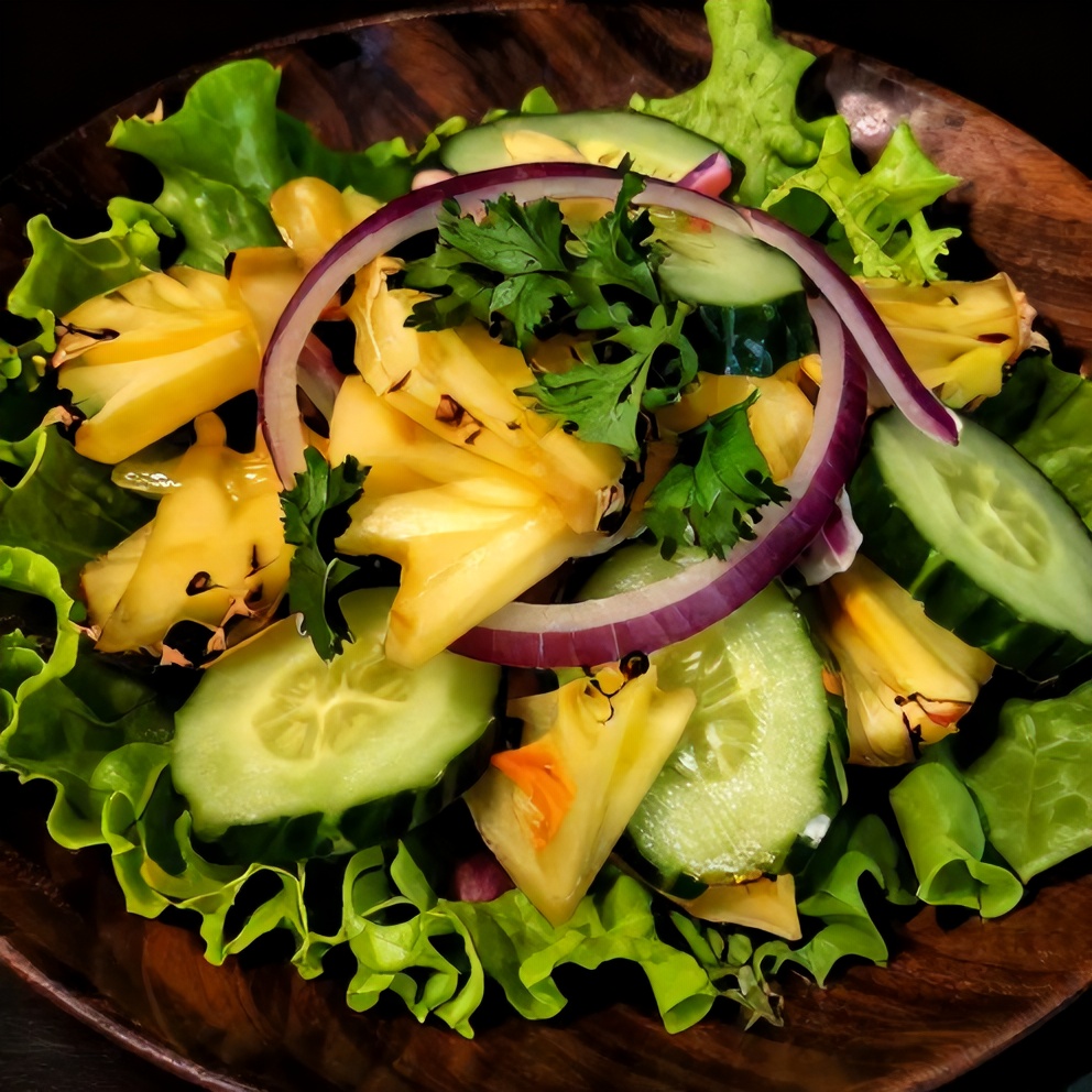 Pineapple Cucumber Salad on a Bed of Lettuce