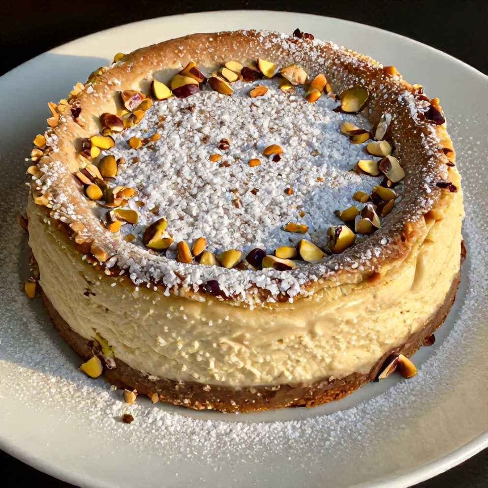 Sliced Pistachio Cheesecake on a Plate