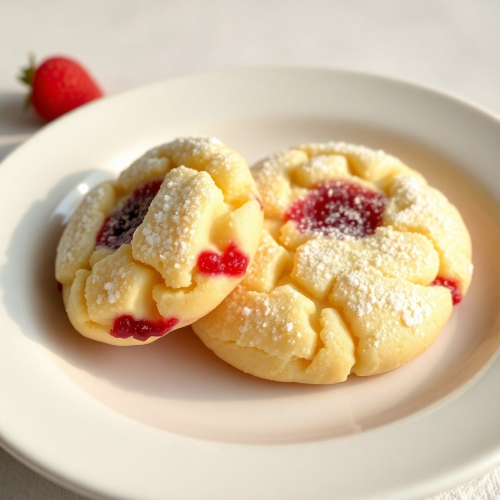 Plated Raspberry Lemon Cookies on a white plate