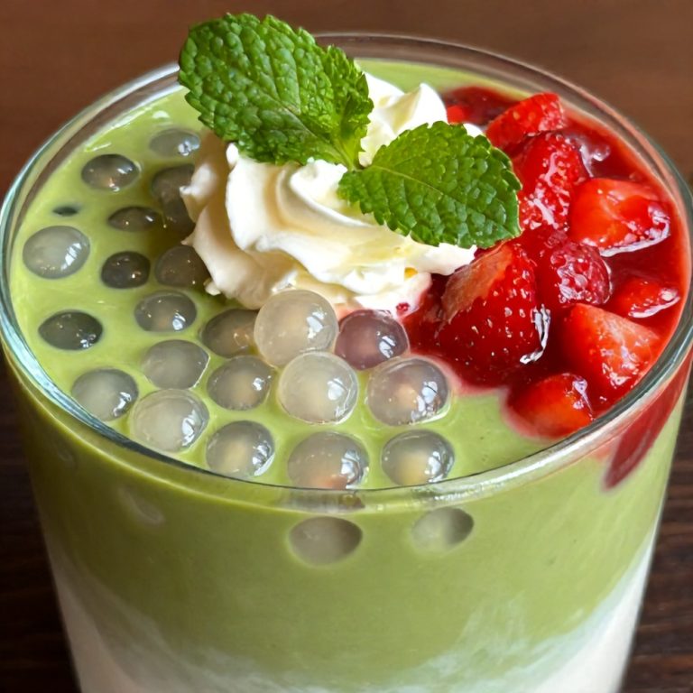 strawberry matcha sago dessert
