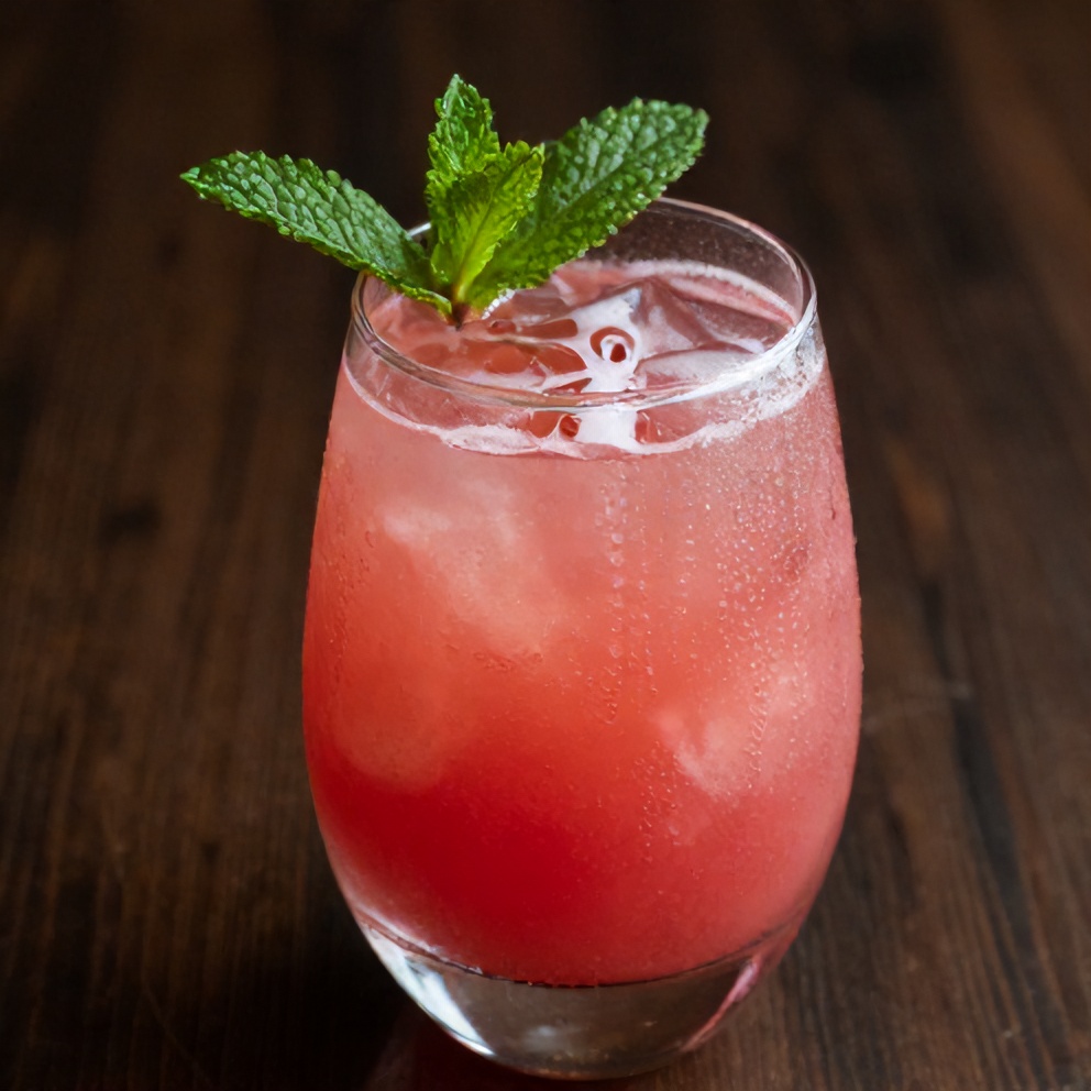 Watermelon Rose Cooler served in a glass with a mint leaf garnish