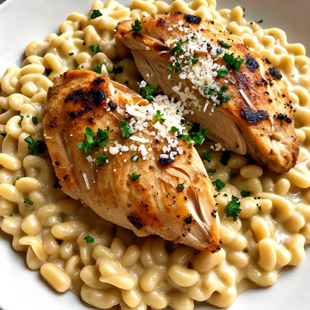 Parmesan Herb Chicken with Creamy Orzo plated