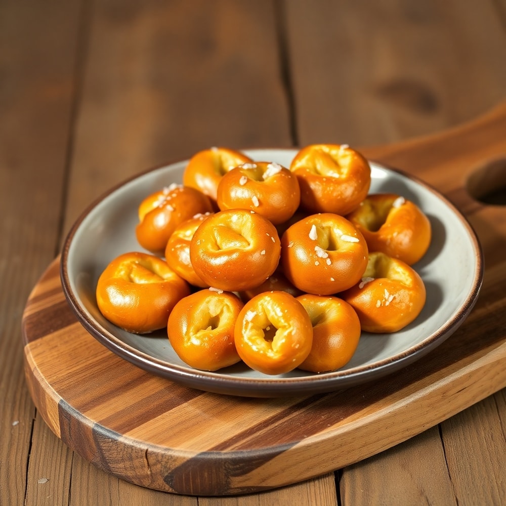 Pretzel bites on a serving plate
