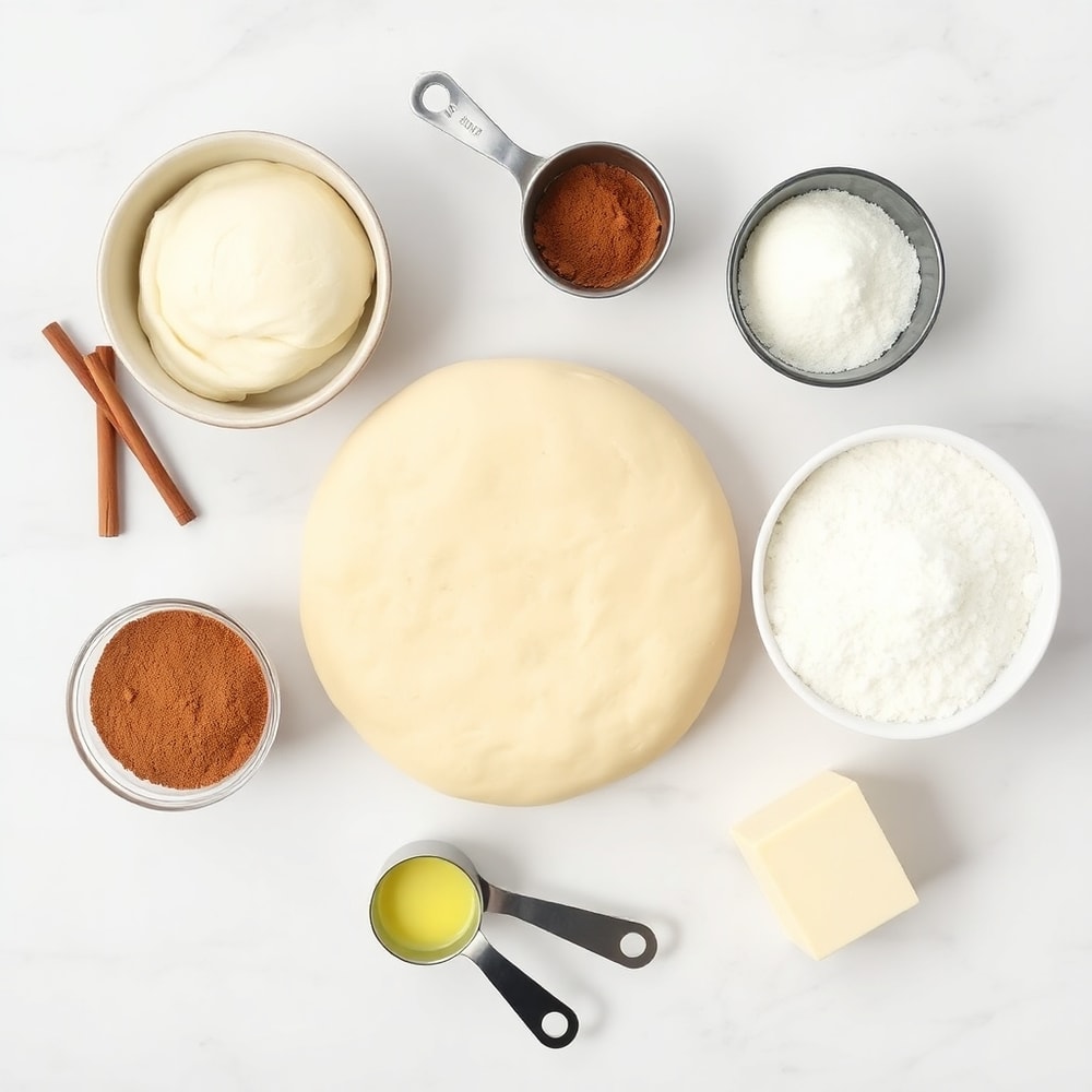 Sweet Cinnamon Swirl Pizza ingredients including pizza dough, cinnamon, sugar, and butter