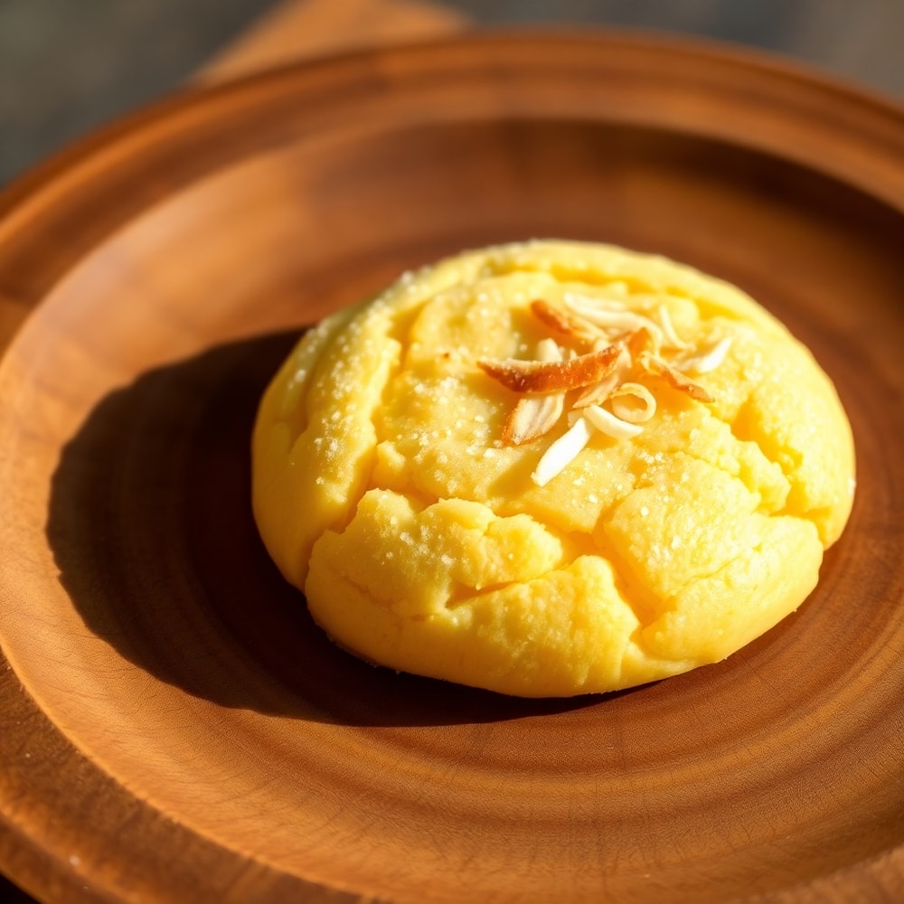 A single Tropical Mango Cookie on a rustic plate