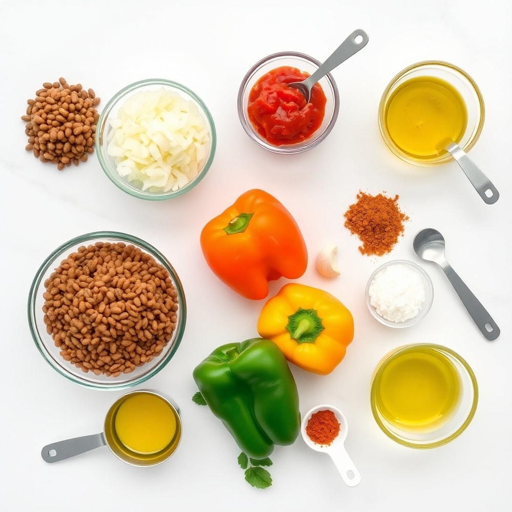 Raw ingredients for vegan lentil empanadas on a marble surface