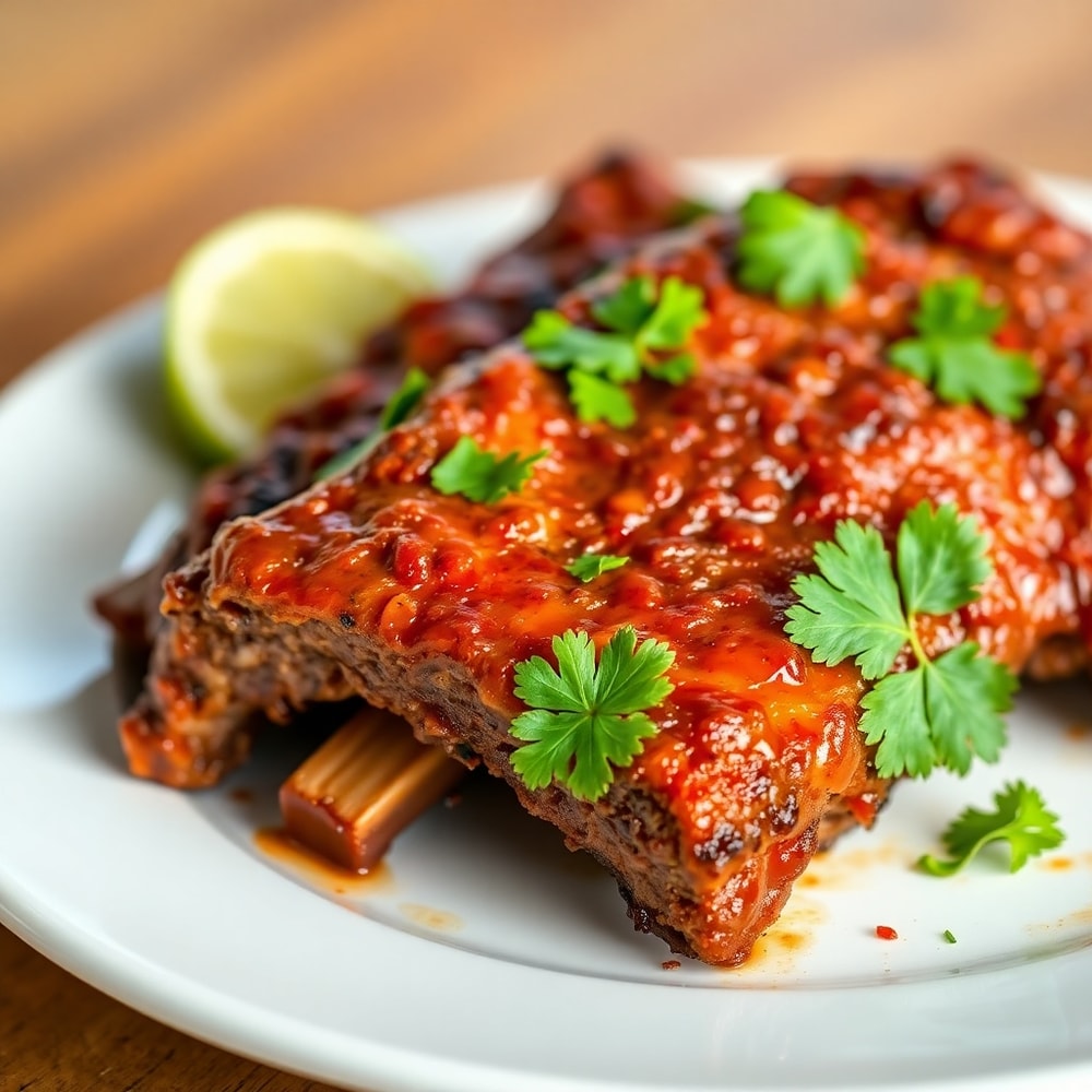 Plated Chipotle Lime Beef Ribs with fresh cilantro