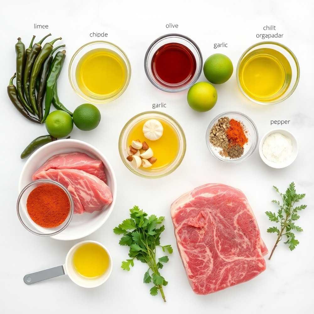 Raw ingredients for Chipotle Lime Beef Ribs on a white marble surface