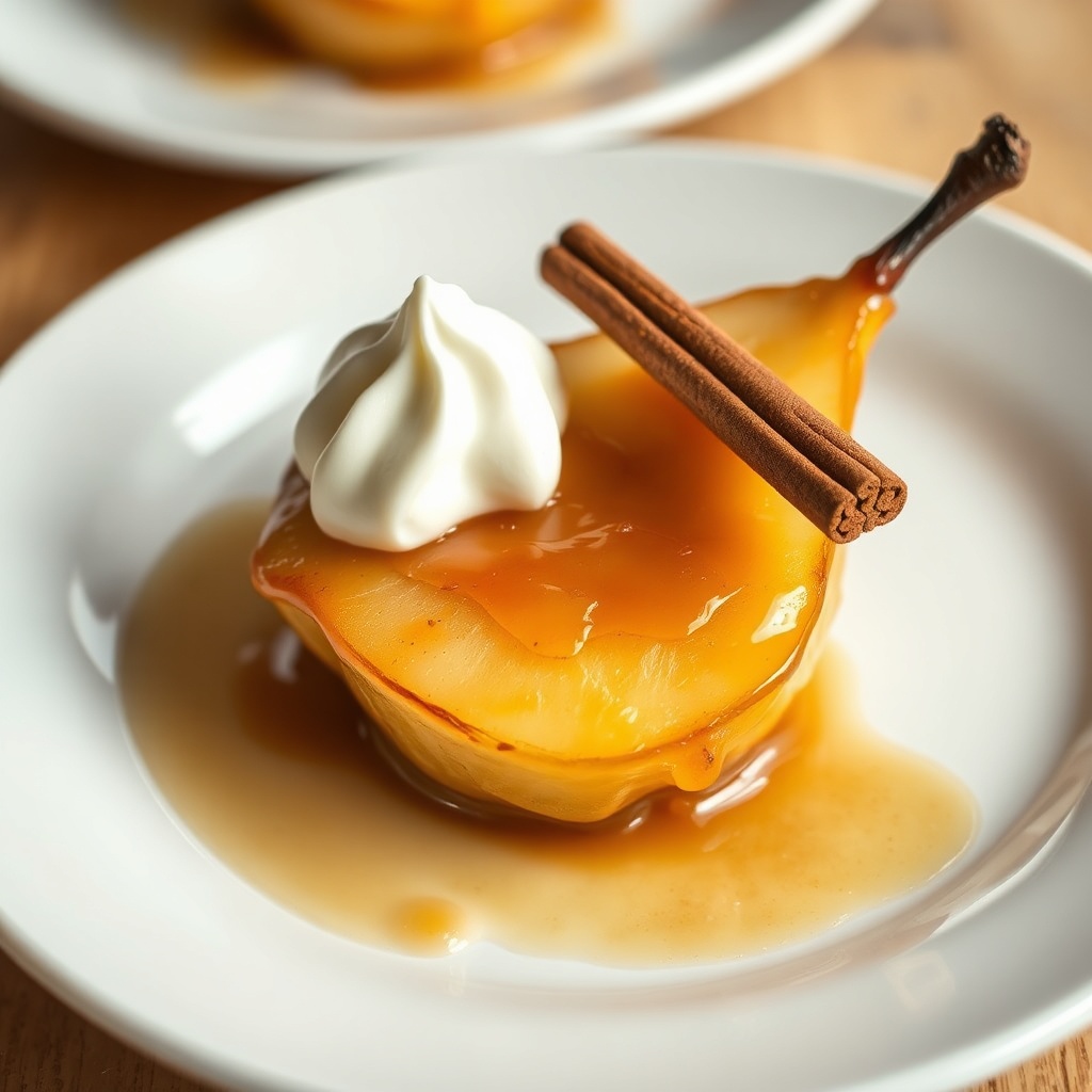 Cinnamon honey baked pears with whipped cream