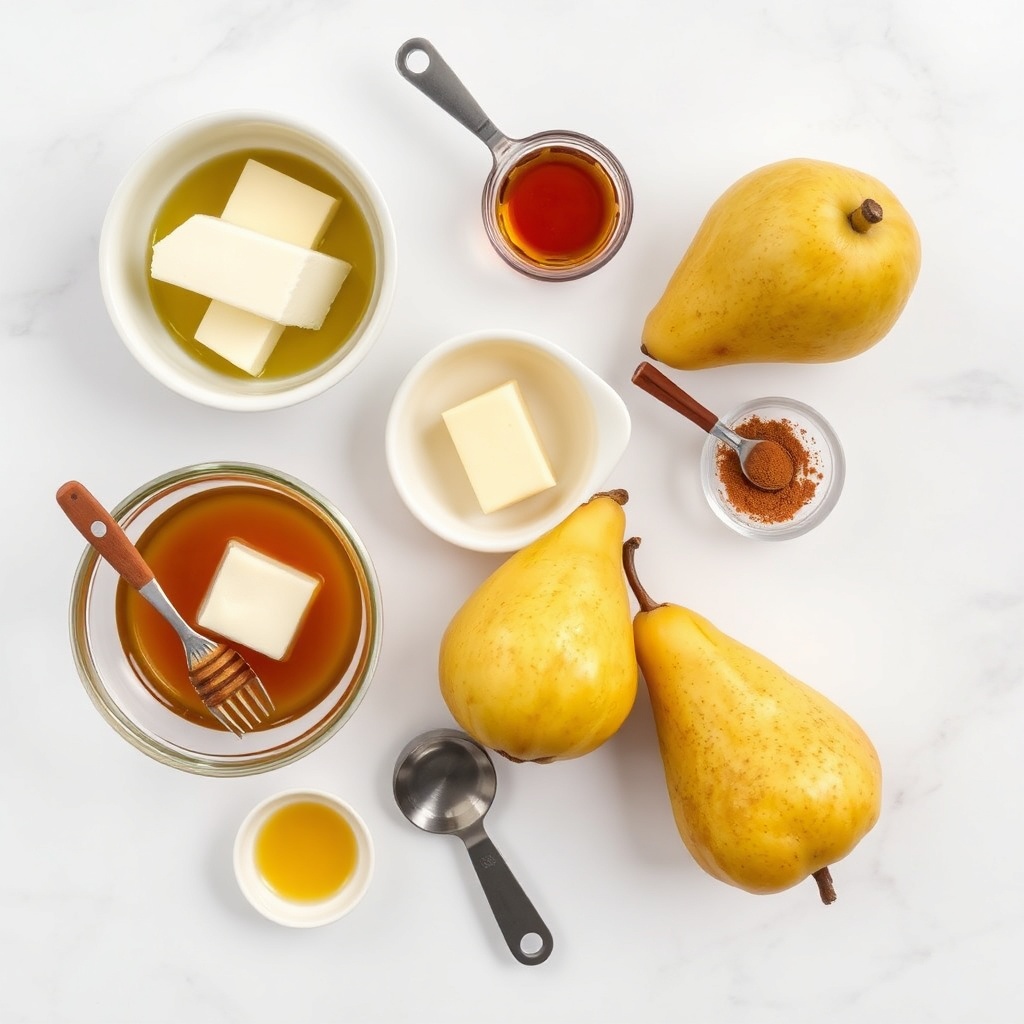 Raw ingredients for cinnamon honey baked pears