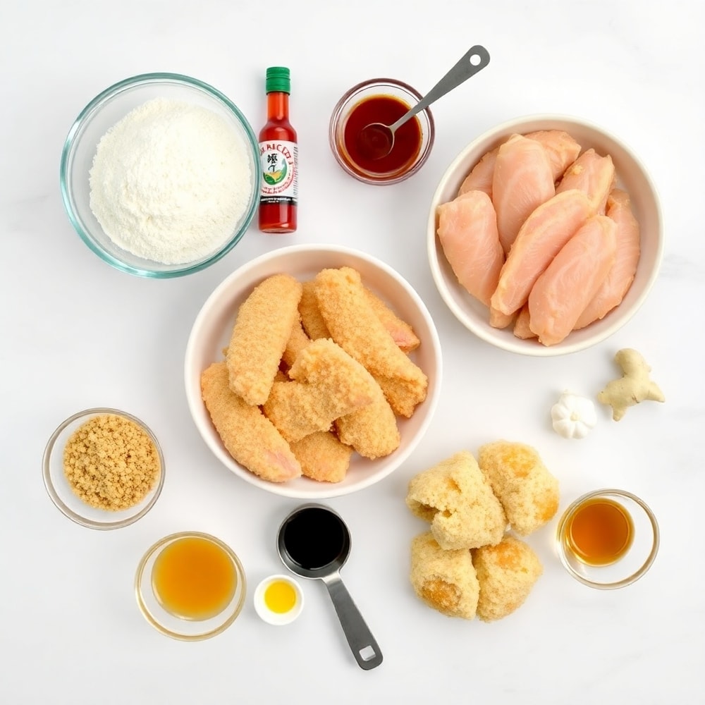 Raw ingredients for Crispy Bang Bang Chicken Tenders