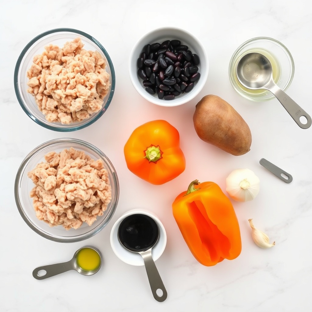 Ingredients for turkey and black bean stuffed sweet potatoes