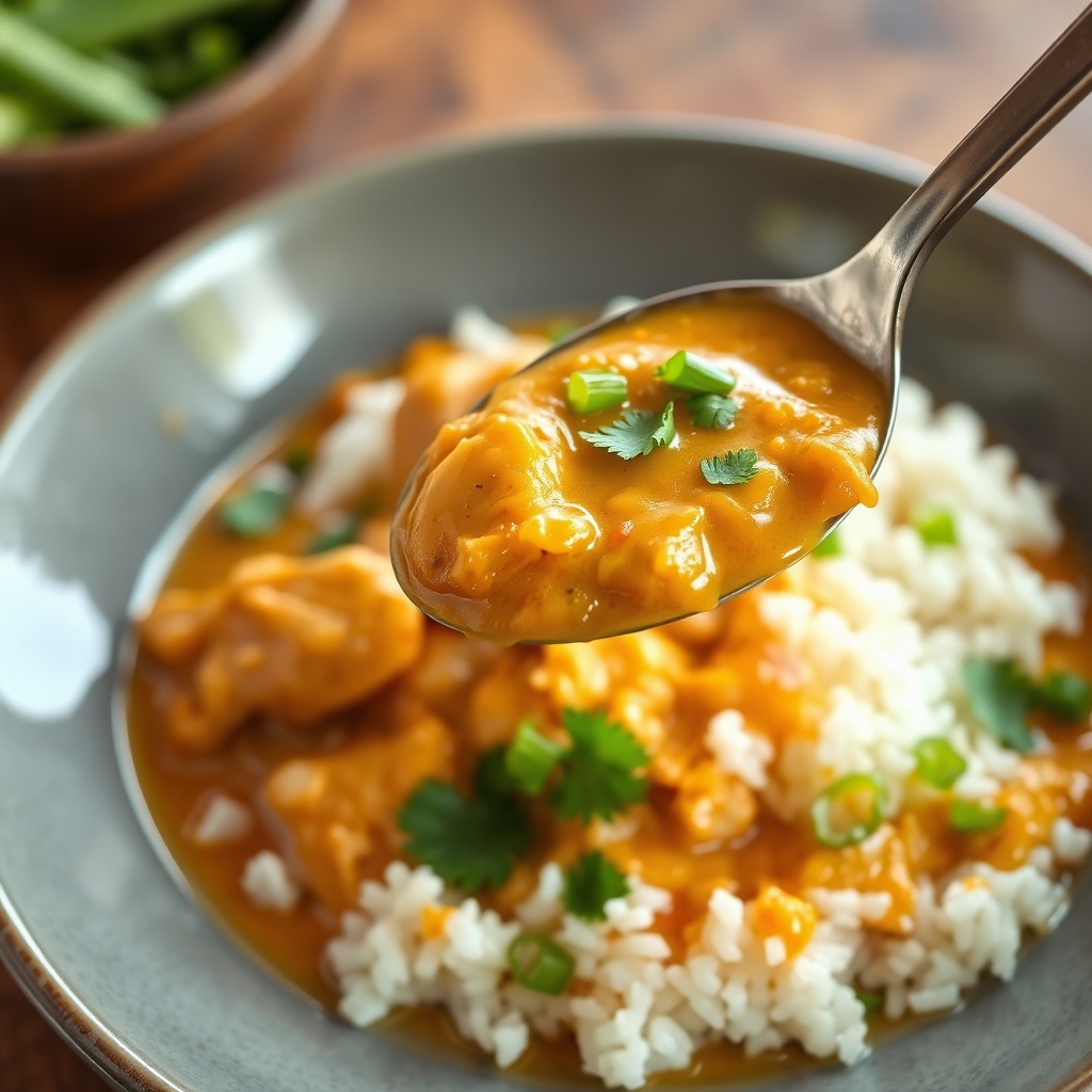 Plated Filipino Style Chicken Curry with Coconut Milk