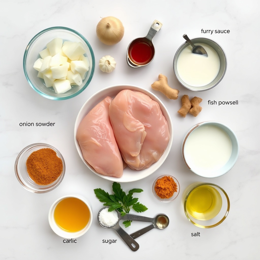 Raw ingredients for Filipino Style Chicken Curry with Coconut Milk