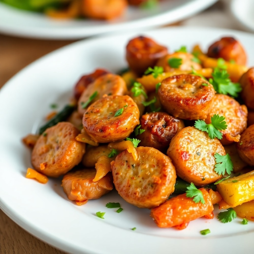 Finished Crispy Sheet Pan Sausage and Veggie Dinner