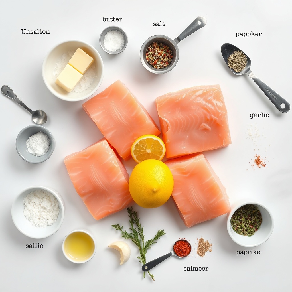 Raw ingredients for gluten-free skillet salmon dinner