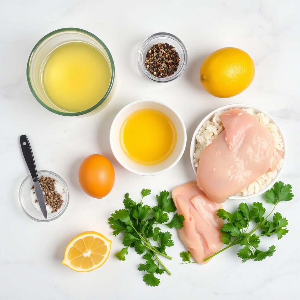 Raw ingredients for Greek Egg and Lemon Soup