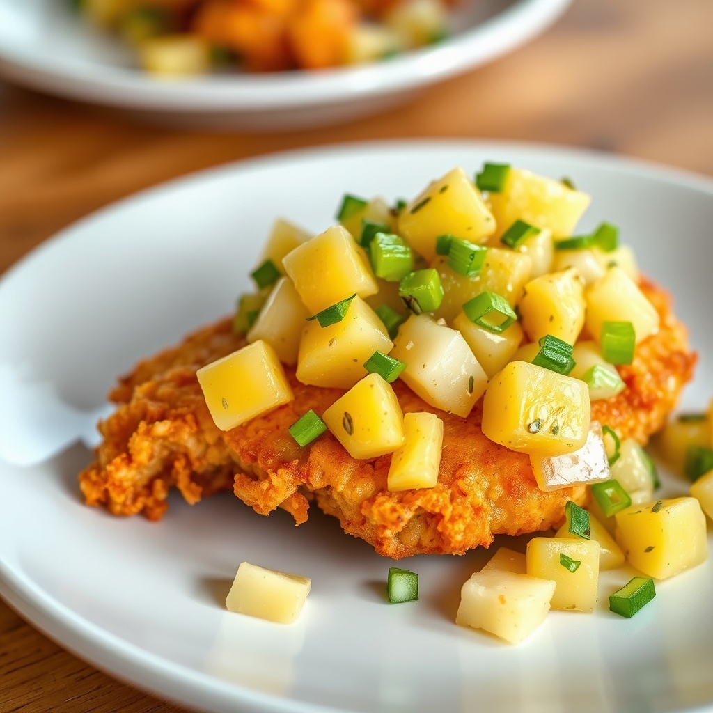 Plated Hawaiian Chicken Katsu with Pineapple Salsa