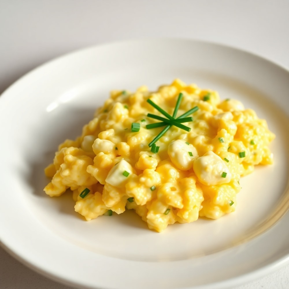 Plated high-protein cottage cheese egg scramble