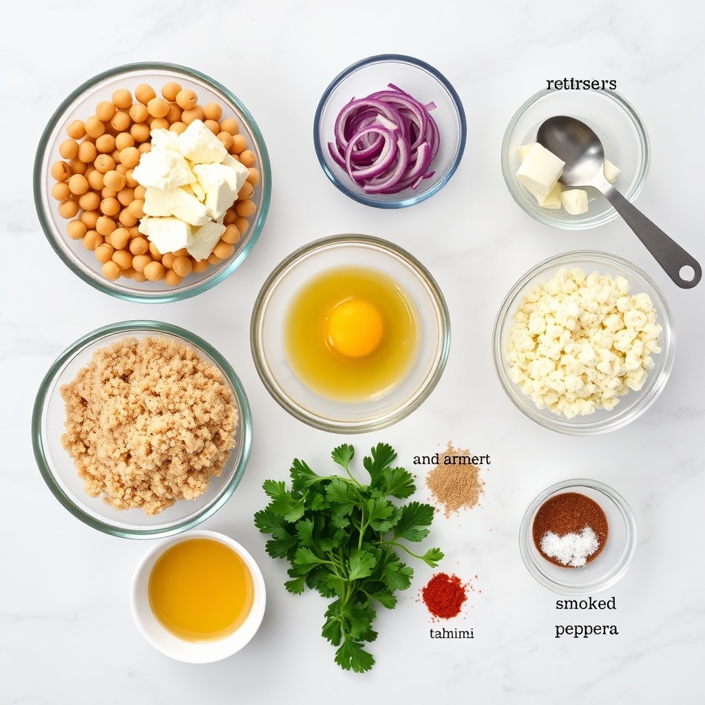 Raw ingredients for Mediterranean Chickpea Burgers